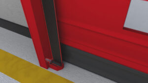 TRAFICONTROL flexible guides ensuring ease of use, airtightness, and ejection of the curtain in case of impact